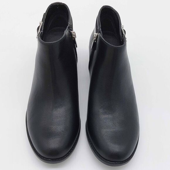 Vionic Millie Black Leather Ankle Booties Women’s 7.5 Side Zip Buckle Low Block - Picture 3 of 11